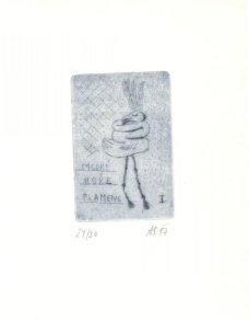 Alžběta Skálová: Modré hoře plamene I, suchá jehla, malý formát, 2014