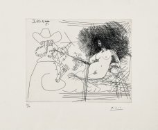 Pablo Picasso, Artiste peintre peignant une Vénus au petit chien